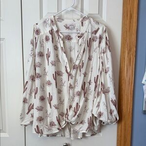 Ariat White and Brown Cactus Print Blouse